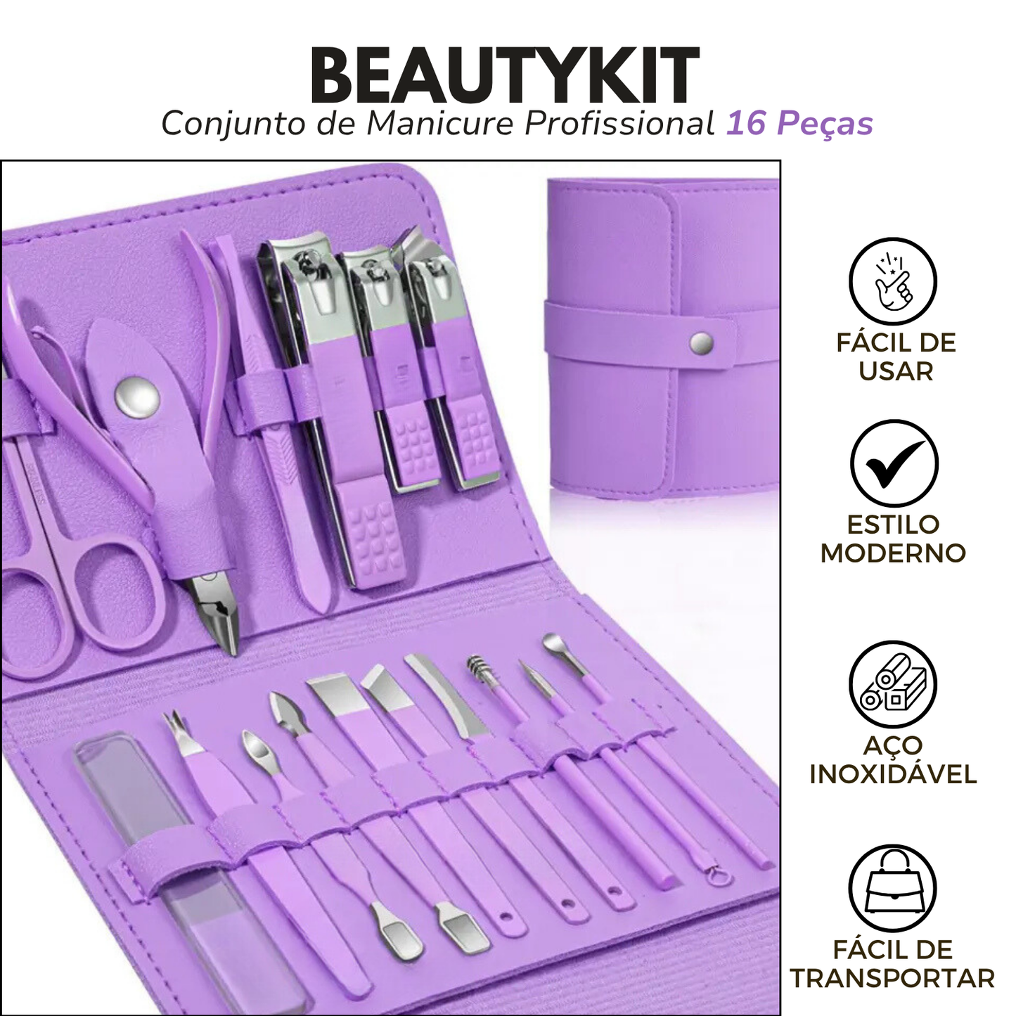 Conjunto de Manicure Profissional 16 Peças – BeautyKit